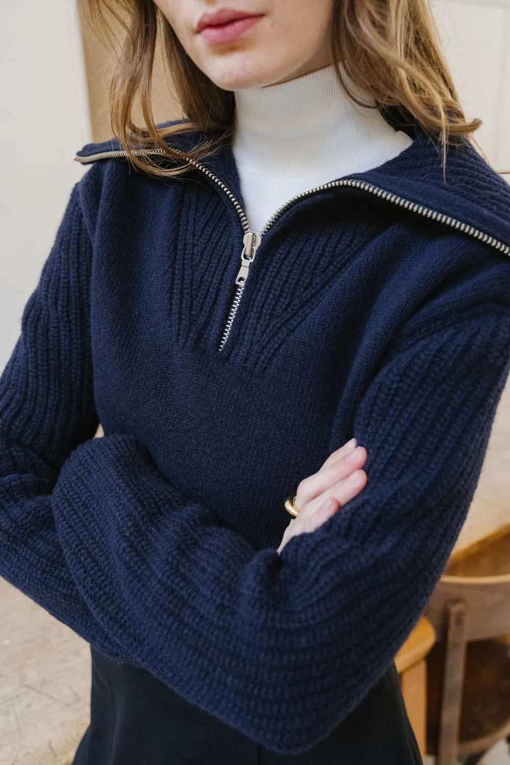 Pull en laine | bleu "navy tanit knitted sweater" Blue femme - Thinking Mu