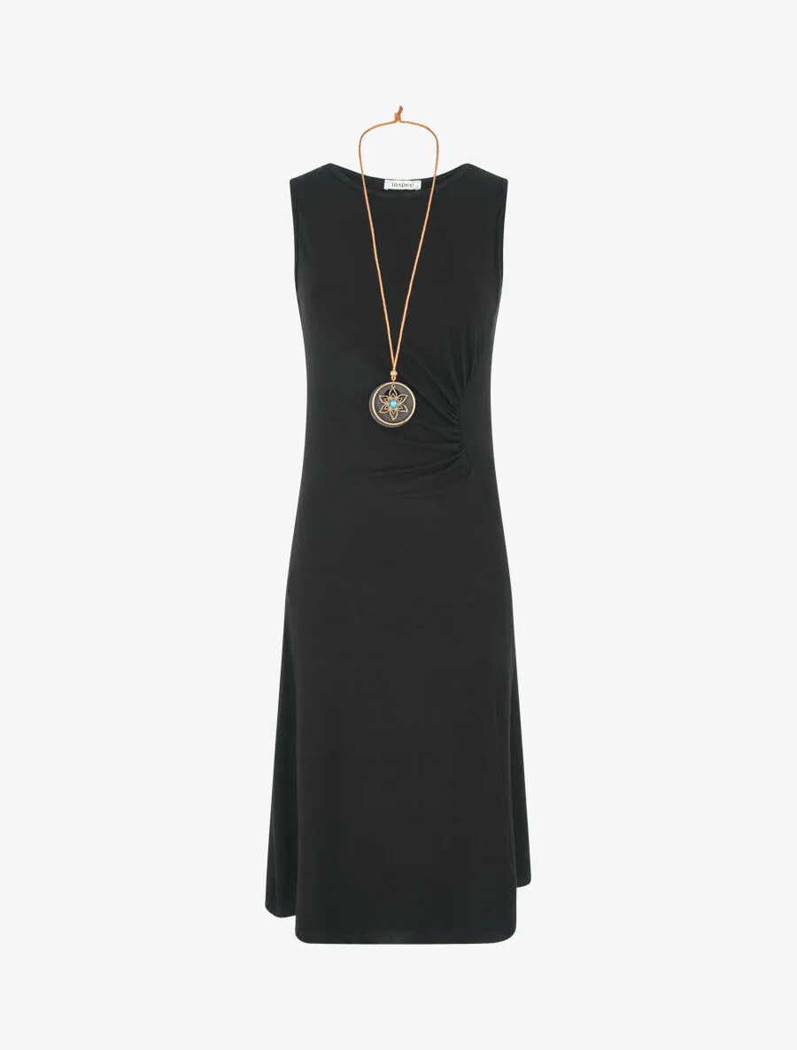 Robe longue unie effet drapé - Noir